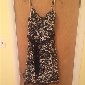 Damask Spaghetti Strap Dress with Lace Detail